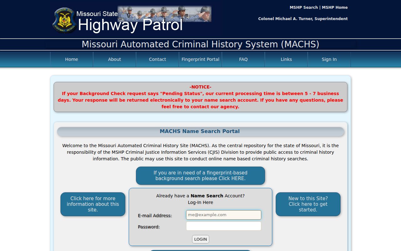 Chariton County criminal history MACHS name search portal