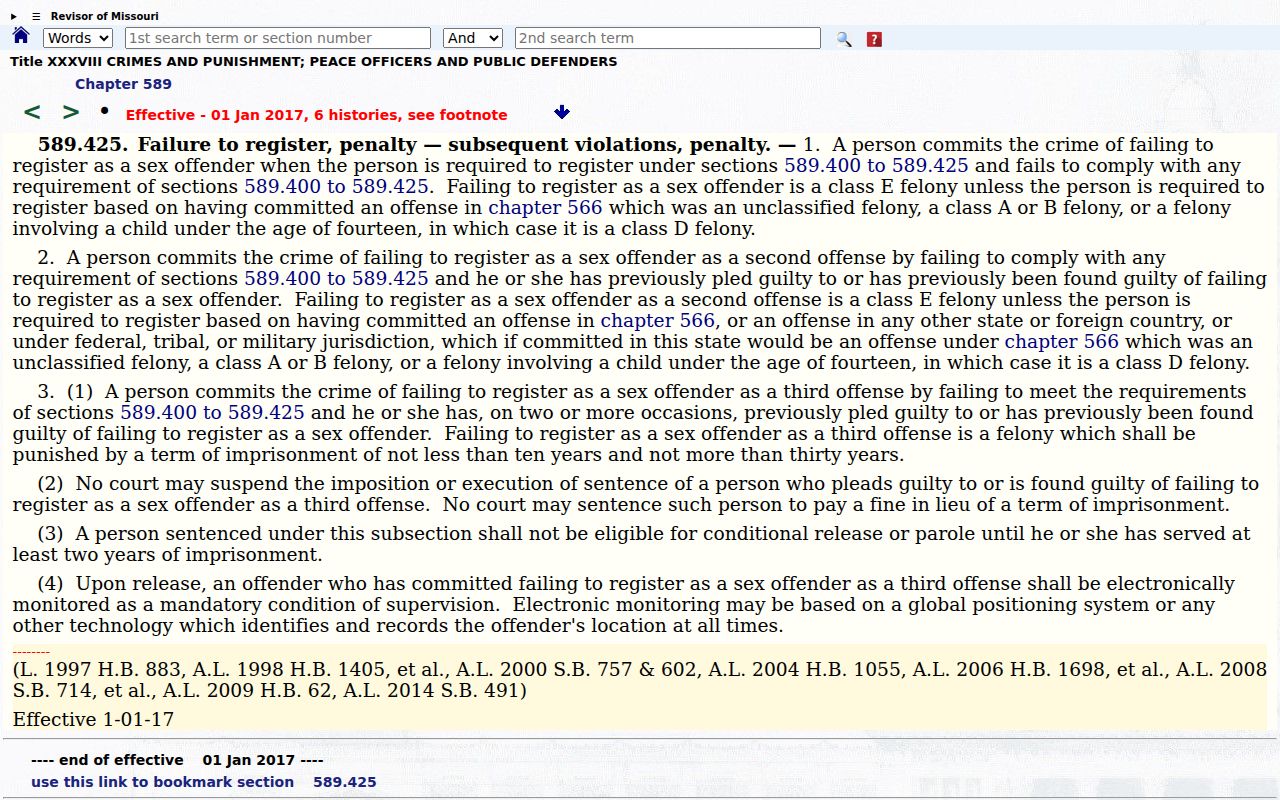 Chariton County sex offender registration noncompliance statute